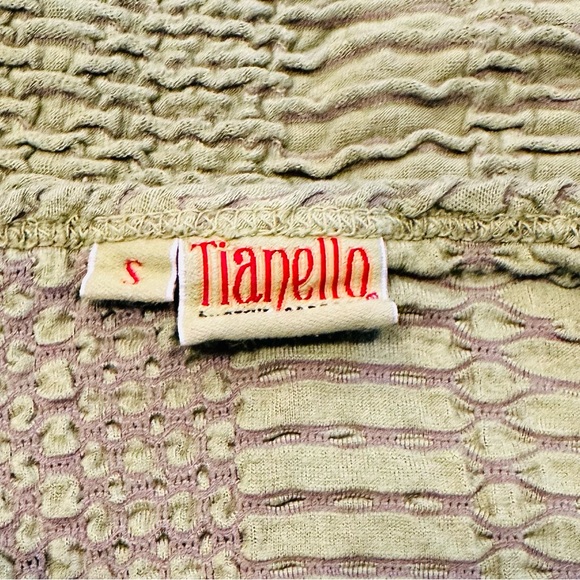 Tianello Textured Tunic Top– Crinkle Stretch Artwear 3/4 Sleeve Chartreuse Sz S - Picture 2 of 6